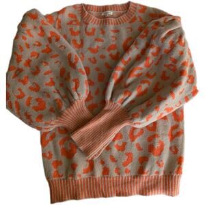 Jodifi Orange Leopard Sweater Bubble Sleeve Long Sleeve Whimsy